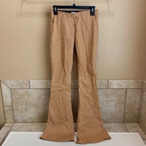 Mustard Brown & White Pin Stripe Flare Pants